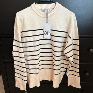 NWT Zara Cream Striped Sweater